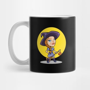 Young Witch with Brooomstick on Stage Light Mug